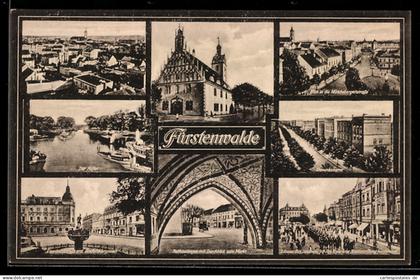 AK Fürstenwalde, Panorama, Hafen, Rathausbogen, Ulanenkaserne & Münchebergerstrasse