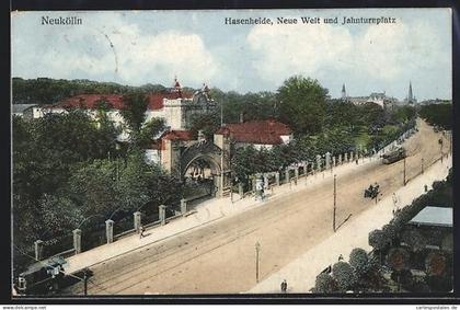 AK Berlin-Neukölln, Hasenheide, Neue Welt und Jahnturnplatz