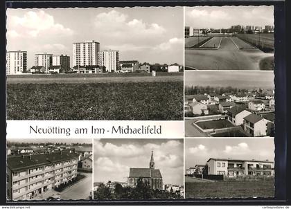 AK Neuötting am Inn, Neubausiedlung Michaelifeld, Kirche, Strassenpartie