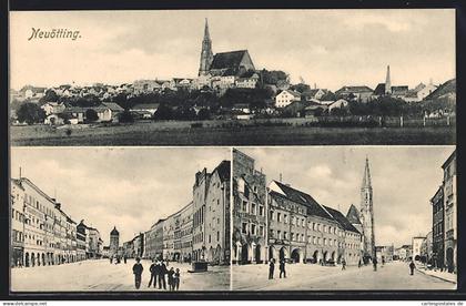 AK Neuötting, Knabenschule, Kirche, Ortsansicht