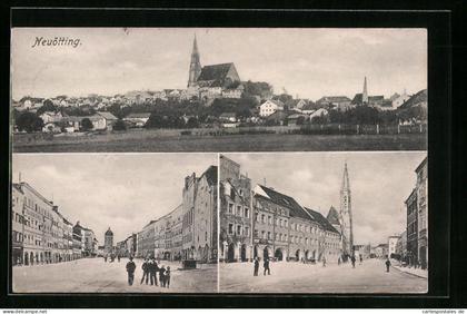 AK Neuötting, Ortsansicht und Strassenpartien