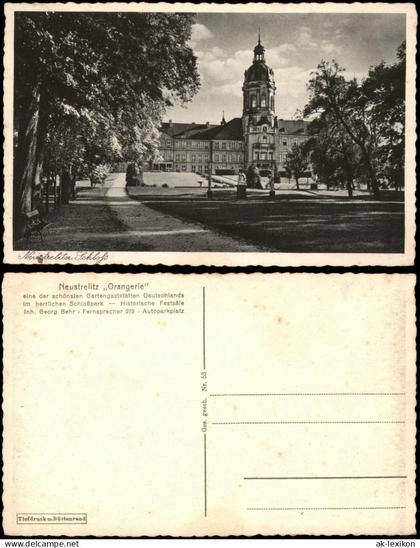 Ansichtskarte Neustrelitz Schloss Neustrelitz mit Schlosspark 1935
