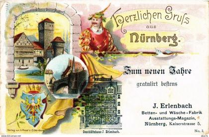 CPA NÜRNBERG J Erlenbach Wasche und Betten Fabrik reklame GERMANY (673777)