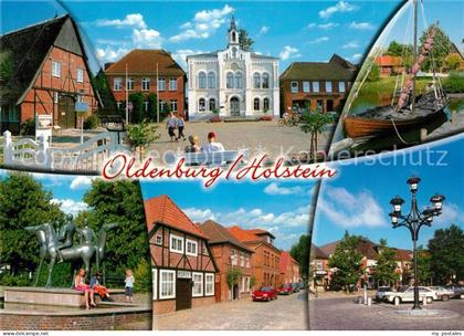 Oldenburg Holstein Reiterdenkmal Brunnen Fischerboot Rathaus