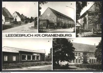 AK Leegebruch /Oranienburg, Karl-Marx-Strasse, Eichenallee, Volkshaus, Konsum-Kaufhalle, Oberschule
