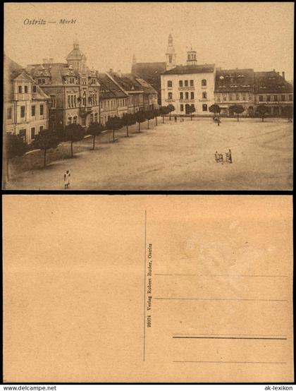 Ansichtskarte Ostritz (Oberlausitz) Wostrowc Markt Geschäfte 1924