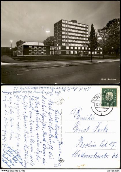 Ansichtskarte Peine Straßenpartie am Rathaus - Abendstimmung 1960