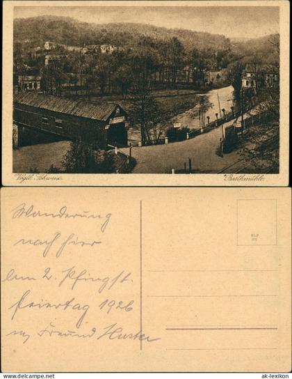 Ansichtskarte Barthmühle-Pöhl Holzbrücke 1928