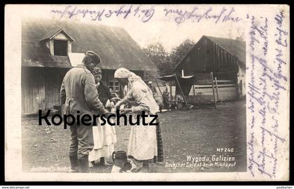 ALTE POSTKARTE WYGODA GALIZIEN POLEN DEUTSCHER SOLDAT BEI MILCHKAUF Polska poland pologne Vorwerk Freudenau Gmina Korsze