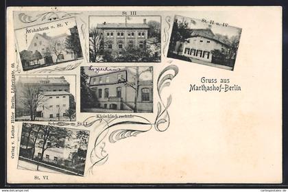 AK Berlin-Prenzlauer Berg, Marthashof, Schwedter Strasse, Kleinkinderschule, Wohnhaus u. St. V., St. VI