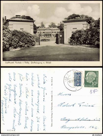 Ansichtskarte Rastede Parkeingang m. Schloß 1956