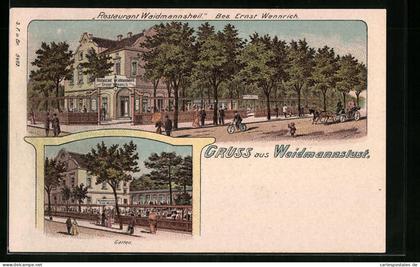 Lithographie Reinickendorf-Waidmannslust, Restaurant Waidmannsheil von Ernst Wennrich