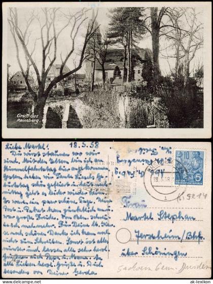 Ansichtskarte Reinsberg (Sachsen) Partie an der Kirche zur DDR-Zeit 1958