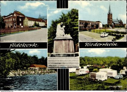 CPA Aldekerk Kerken am Niederrhein, Krankenhaus, Camping-Platz, Eyller See, Pfarrkirche, Ehrenmal