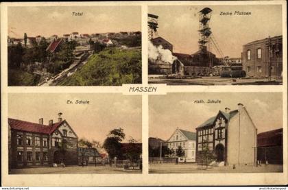 CPA Massen Unna im Ruhrgebiet, Zeche Massen, Ev. Schule, Kath. Schule, Totalansicht