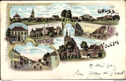 Lithographie Nieukerk Kerken am Niederrhein, Kochstraße, Elisabethhospital, Geschäft O. Stewens