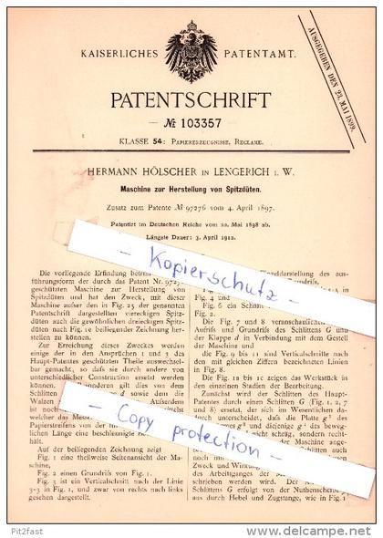 Original Patent - Hermann Hölscher in Lengerich i. W. , 1898 , Herstellung von Spitzdüten !!!