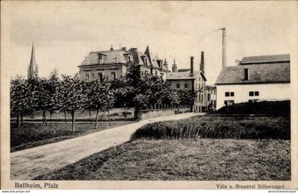 CPA Bellheim in der Pfalz, Pfalz, Villa u. Brauerei Silbernagel, Straße, Bäume
