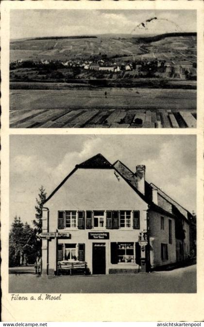 CPA Filzen Konz an der Mosel, Gesamtansicht, Kolonialwarenhandlung Peter Baum
