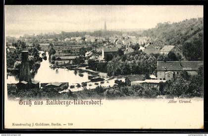 AK Kalkberge /Rüdersdorf, Alter Grund, Ortsansicht mit Fluss und Gebäuden
