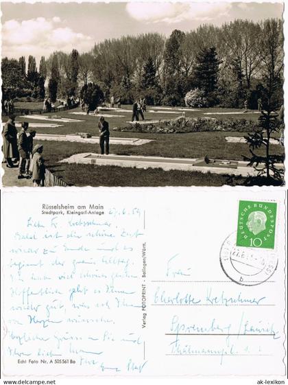 Ansichtskarte Rüsselsheim Stadtpark, Minigolf - Kleingolf-Anlage 1956