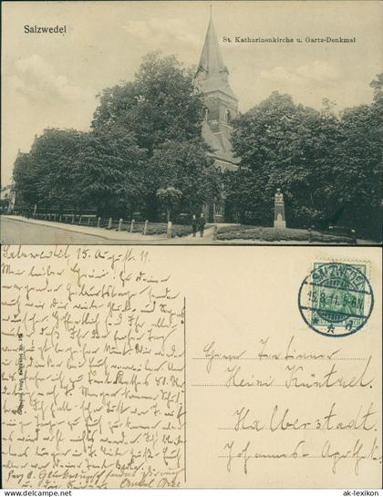 Ansichtskarte Salzwedel St. Katharinenkirche u. Gartz-Denkmal 1911