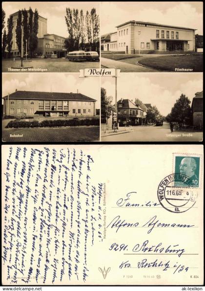 Ansichtskarte Wolfen Bahnhof, Leipziger Straße, Theater 1963