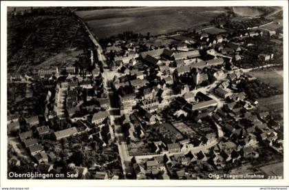 CPA Oberröblingen Röblingen am See Mansfelder Land, Luftaufnahme, Häuser, Straßen, ländliche Umge