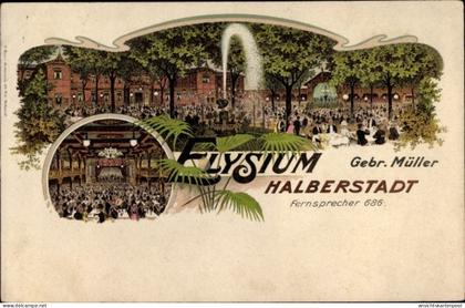 Lithographie Halberstadt Saxe Anhalt, Gasthaus Elysium
