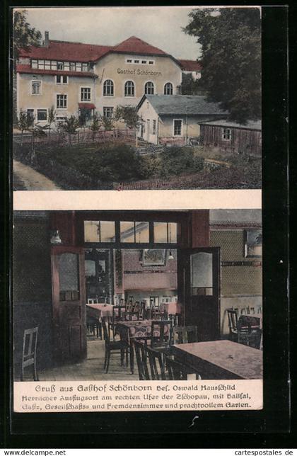 AK Schönborn, Gasthof Schönborn mit Garten und Gaststube