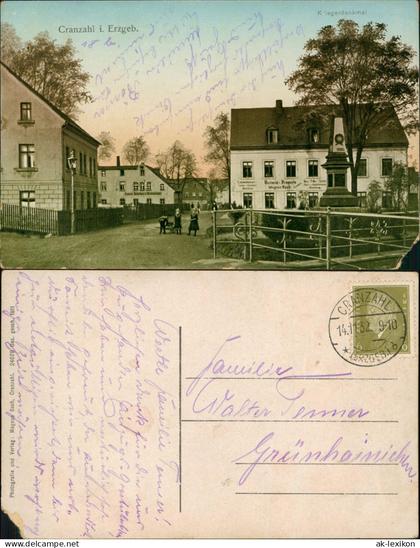 Ansichtskarte Cranzahl-Sehmatal Drogerie Magnus Bach Kriegerdenkmal 1911