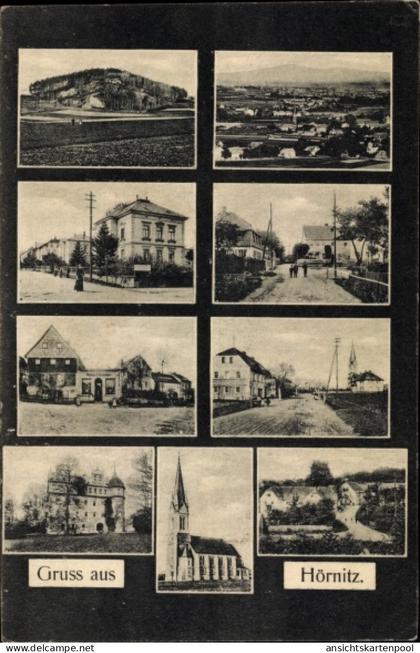 CPA Bertsdorf Hörnitz Oberlausitz, Panorama, Kirche, Schloss, Straßenpartien, Geschäftshaus