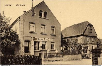 CPA Boritz Hirschstein in Sachsen, Dorfplatz, Geschäft Hermann Fischer
