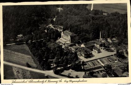 CPA Johannisbad Schmeckwitz Räckelwitz Oberlausitz, Luftaufnahme, Johannisbad, Gebäude im Grünen,