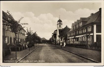 CPA Lautawerk Lauta in der Lausitz, Dionstraße mit katholischer Kirche