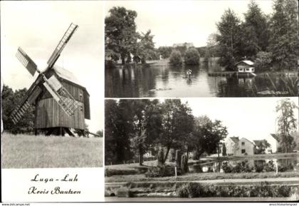 CPA Luga Neschwitz in Sachsen, Teilansichten, Windmühle