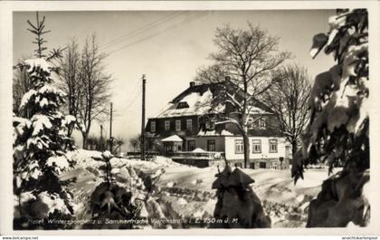 CPA Neudorf Sehmatal im Erzgebirge, Gasthaus Vierenstraße, Hotel Wintersportplatz, Winterlandschaf