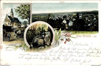 CPA Obercrinitz Crinitzberg in Sachsen, Taufstein, Kirche, Totale
