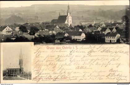 CPA Ostritz in der Oberlausitz, Kirchen, Stadtpanorama