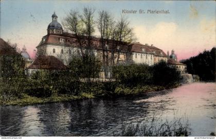 CPA Ostritz in der Oberlausitz, Kloster Sankt Marienthal, Fluss, Bäume,
