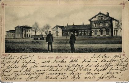 CPA Prausitz Hirschstein in Sachsen, Bahnhof, Gleisseite