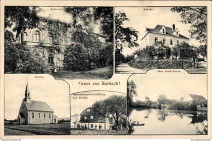 CPA Saritsch Neschwitz in Sachsen, Kirche, Dorfteich, Schule