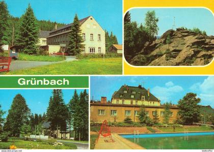 DDR Mehrbild AK um 1982 Grünbach im Vogtland ua. mit Ferienheim Geschwister Scholl des VEB Zementwerke Karsdorf Unstrut