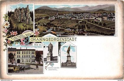 Gruss aus Johanngeorgenstadt Hotel Saxe Krieger-Denkmal Postkarte AK