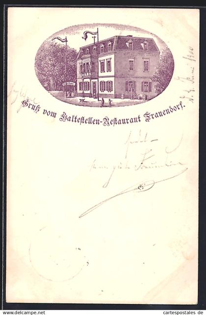 Lithographie Frauendorf / Frohburg, Darstellung vom Haltestellen-Restaurant