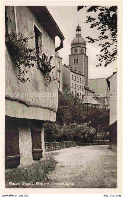 PLAUEN  Vogtland Sachsen Johanniskirche Kirchturm Fachwerk Gasse Baeume Vogtland
