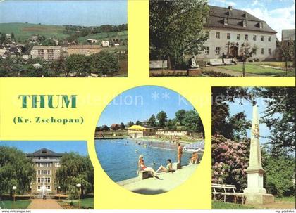 Thum Erzgebirge Rathaus Oberschule Maxim Gorki Postmeilensaeule