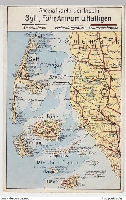 (45548) AK Sylt, Föhr, Amrum, Halligen, Spezialkarte, Landkarte, vor 1945