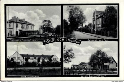 CPA Tornesch in Schleswig Holstein, Bahnhof, Hotel, Esingerstraße, Post, Haus Grevenberg