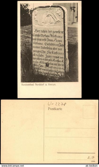 Föhr-Amrum Nordseeinsel Föhr Grabstein Urban Willems Inschrift 1920